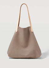 A front view of the Australian made Taupe Bespoke Tote from Charlie Middleton in a buttery soft cowhide.