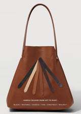 A straight on view of the buttery soft Australian Made Maple Bespoke Tote, showcasing all handle options from Charlie Middleton.