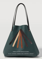 A straight on view of the buttery soft Australian Made Bottle Nappa Bespoke Tote, showcasing all handle options from Charlie Middleton.