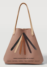 A straight on view of the buttery soft Australian Made Ballet Bespoke Tote, showcasing all handle options from Charlie Middleton.