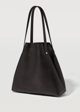 A side on view of the buttery soft Australian Made Black Nappa Bespoke Tote by Charlie Middleton.