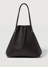 A front view of the Black Nappa Australian made Bespoke Tote from Charlie Middleton in a buttery soft cowhide.