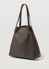 A back view of the buttery soft Australian Made Chocolate Nappa Bespoke Tote by Charlie Middleton.