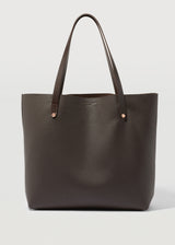 A straight on view of the buttery soft Australian Made Chocolate Nappa Bespoke Tote from Charlie Middleton.