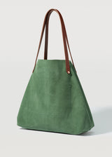 A back view of the Italian cow-suede Australian Made Forest Suede Bespoke Tote by Charlie Middleton.