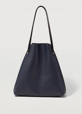 A front view of the Navy Nappa Australian made Bespoke Tote from Charlie Middleton in a buttery soft cowhide.