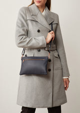 Navy Nappa Dual Zip Crossbody