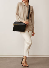 Black Two Tone Fold Over Satchel