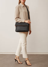 Black Nappa Fold Over Satchel