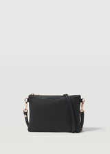 A straight on view of the Black Nappa Essentials Crossbody bag from Charlie Middleton.