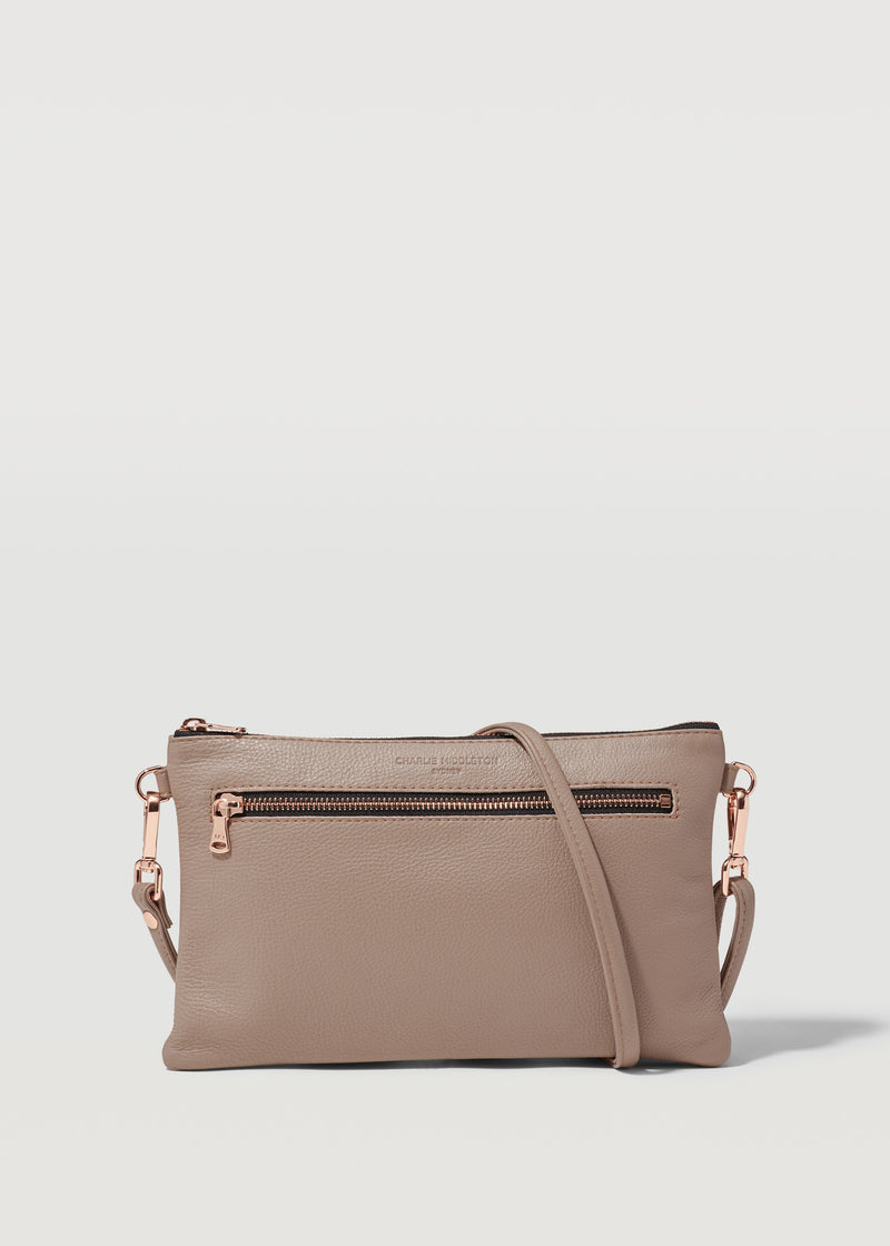 Taupe Dual Zip Crossbody