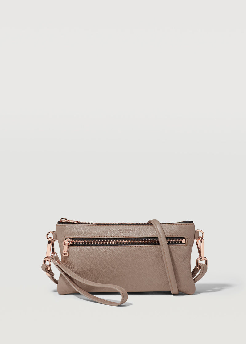 Taupe Mini Dual Zip Crossbody