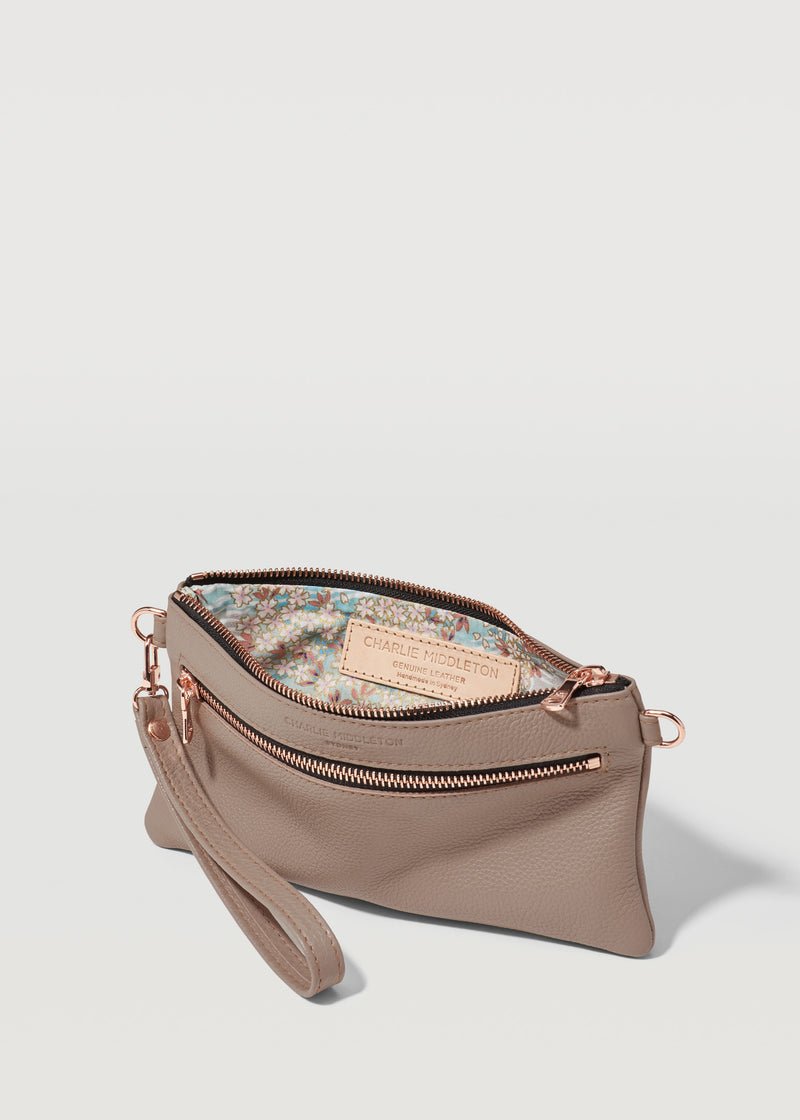 Taupe Mini Dual Zip Crossbody