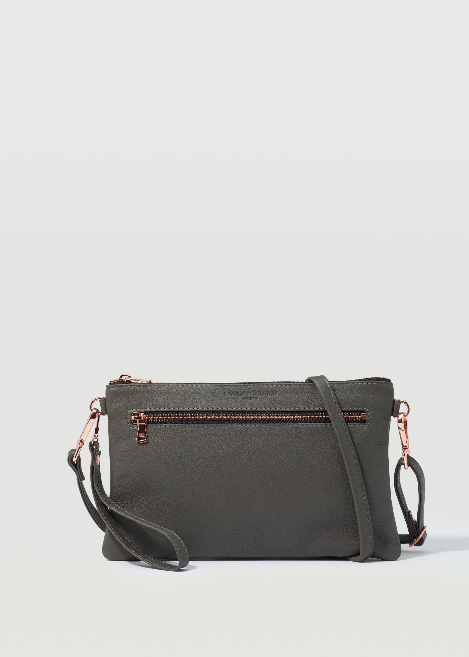 Grey Nappa Dual Zip Crossbody Charlie Middleton