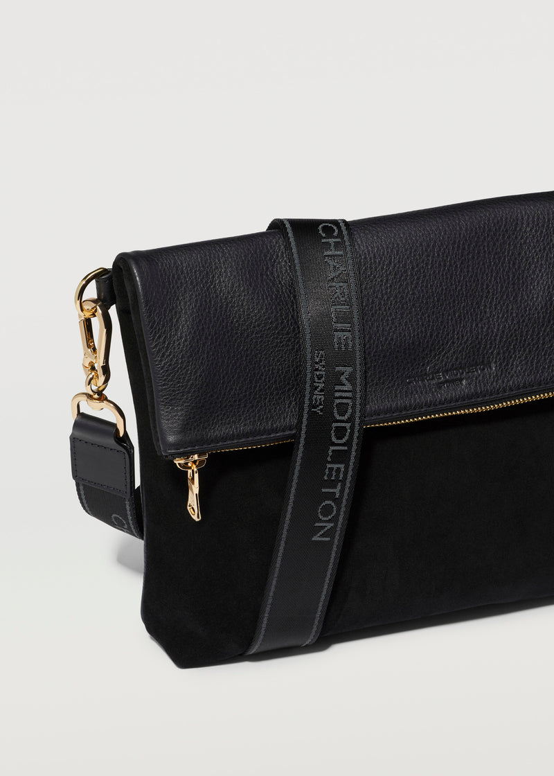 Black Two Tone Fold Over Satchel
