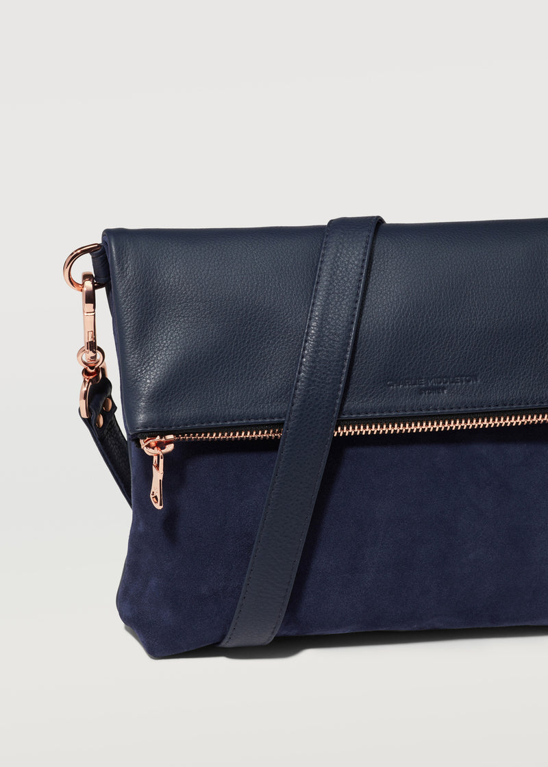 Midnight Two Tone Fold Over Satchel